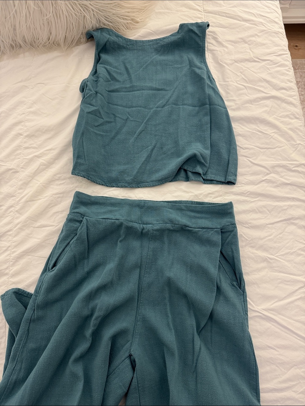 Teal Knit Women's Set - Casual Ribbed Texture